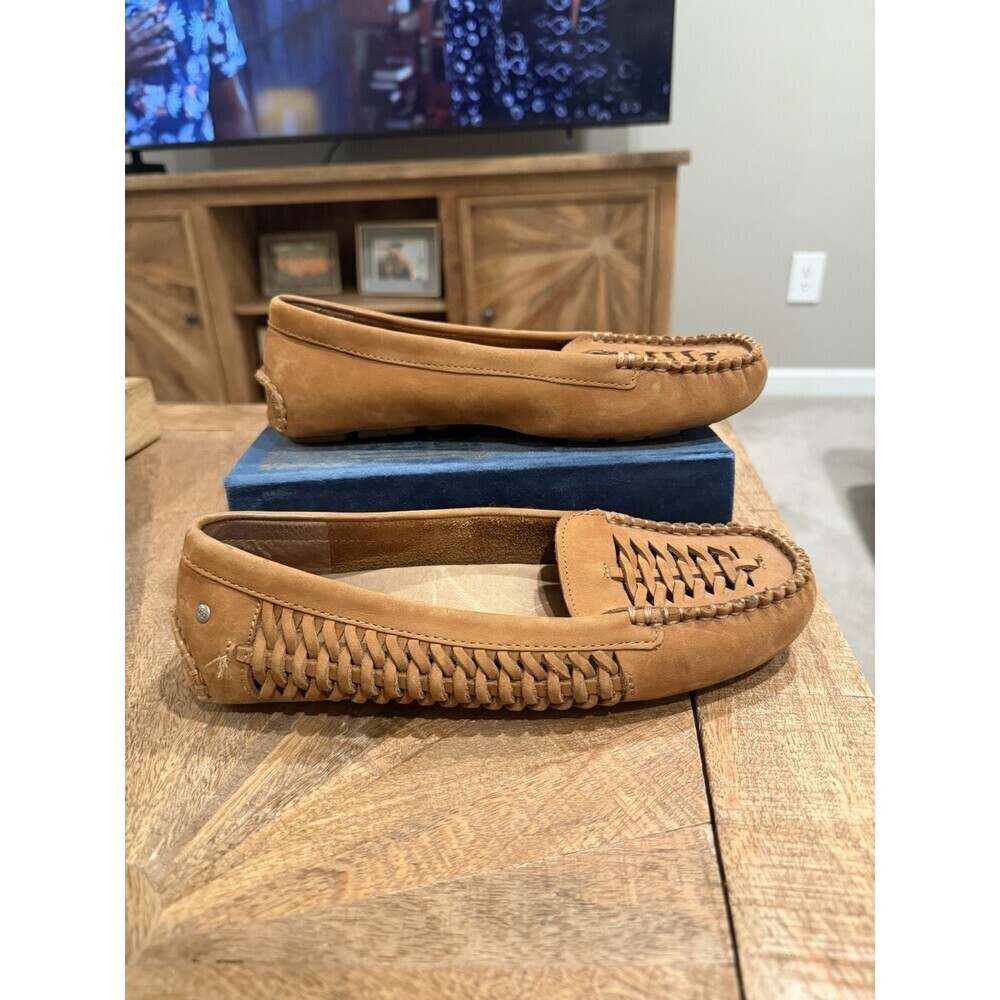 UGG Clary Womens 7.5 Brown Leather Moccasin Loafer Woven Driving Flats - Picture 1 of 10